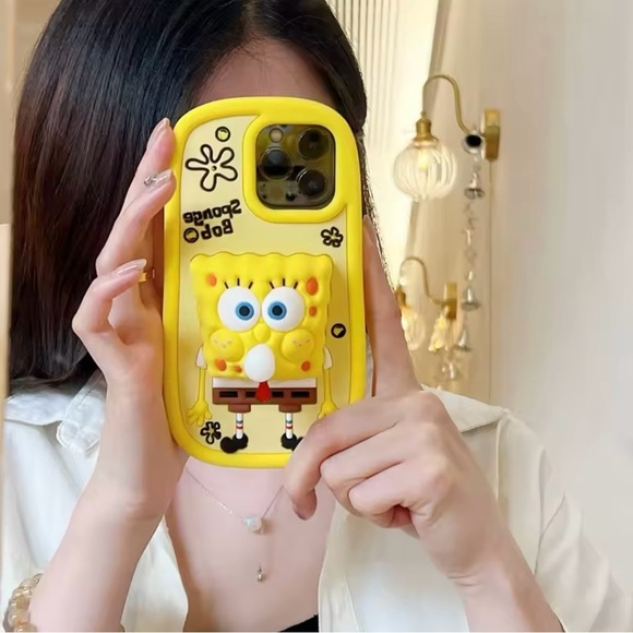 Accessories - iPhone 16 Pro Max Case/3D SpongeBob SquarePants Silicone Cover/Cute & Protective
